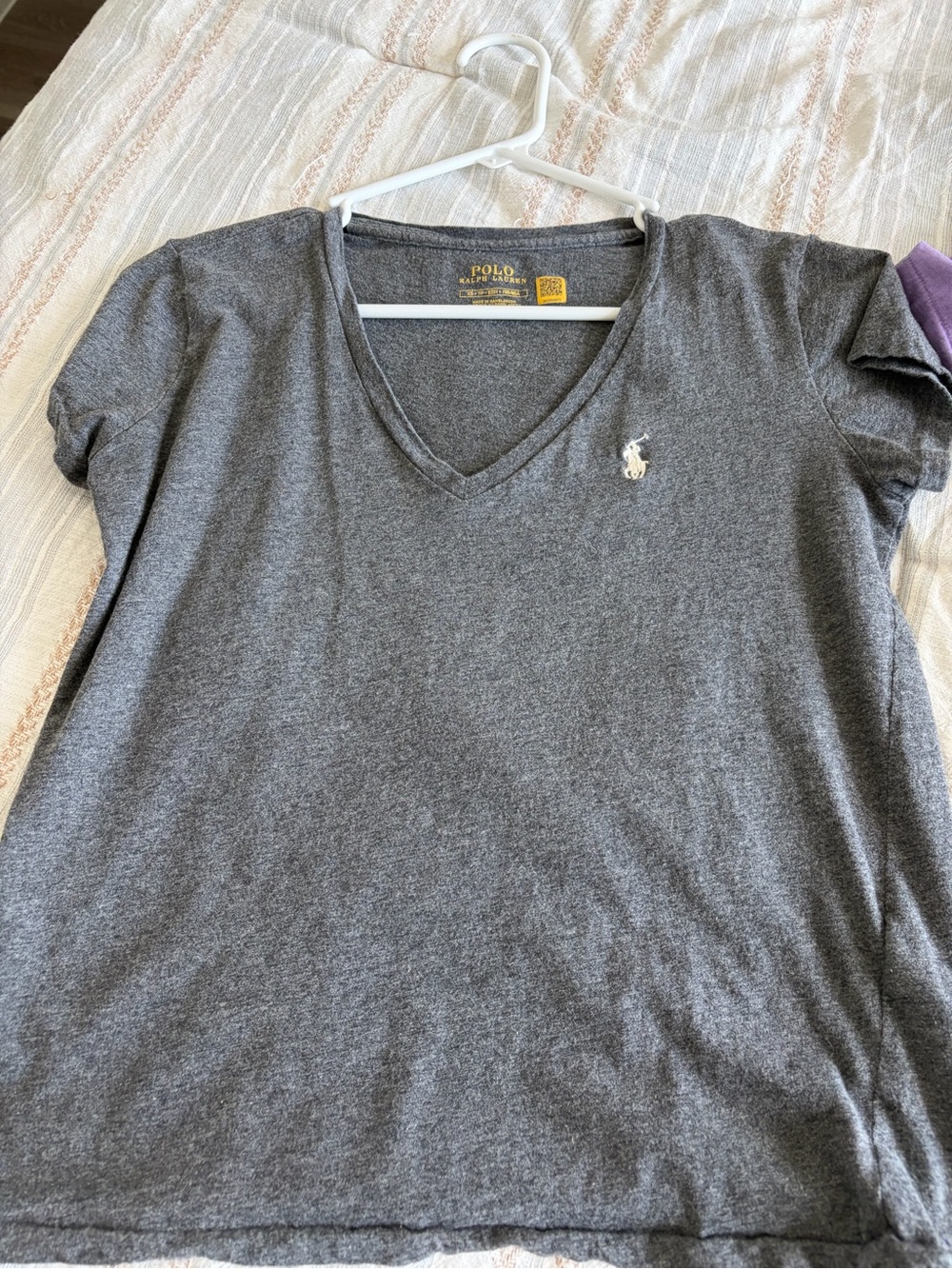 Polo by Ralph Lauren Women's Gray V-Neck Tee with Embroidered Pony
